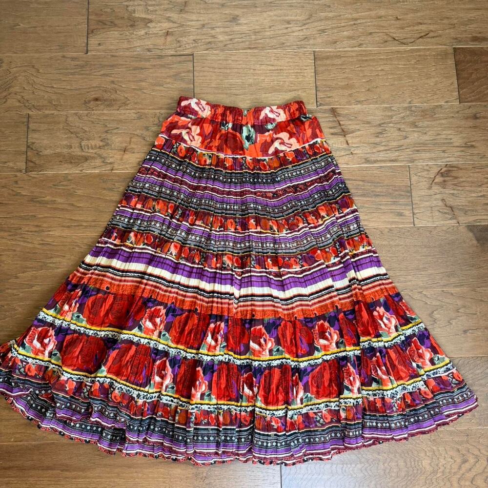 Vintage tiered boho cotton maxi broomstick skirt